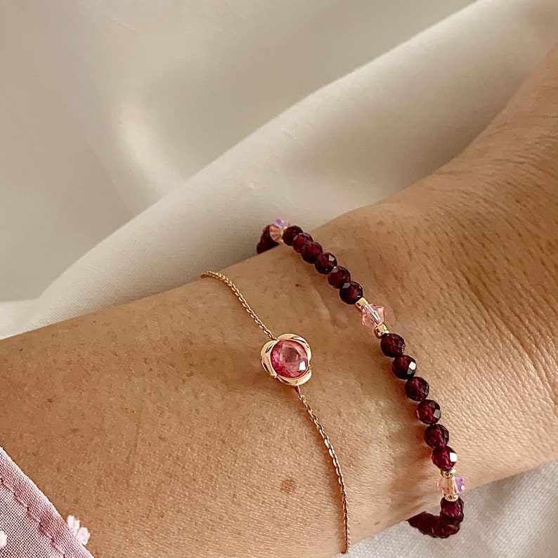 Simple everyday gemstone bracelet. Bohemian collection Mauve Dainty Deep red purple gemstone bracelet for everyday or layering