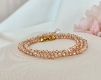 Cubic zircon 3 rounds wrap bracelet gift for her under 32. Summer boho necklace and bracelet in one.