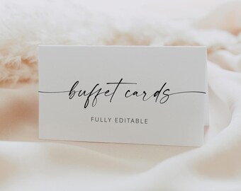 Plantilla editable de tarjetas de buffet EVE, tarjetas de sitio minimalistas imprimibles, tarjetas de nombre de invitados con forma de plato moderno, descarga instantánea, hazlo tú mismo.