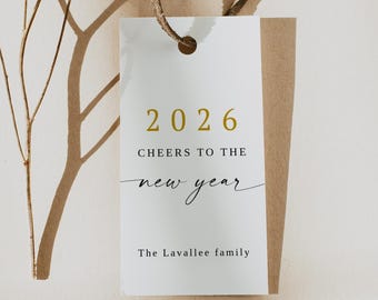 Editable New Year's Gift Tag Template, Printable New Year Party Favor Tags, Cheers to the New Year Bottle Tag, Instant Download, DIY