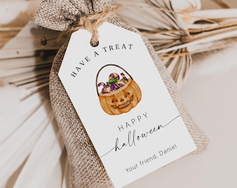 Minimalistisk anpassad Halloween-etikettmall, redigerbara kusliga godispåseetiketter, utskrivbara Halloween-festetiketter, direktnedladdning, gör-det-själv