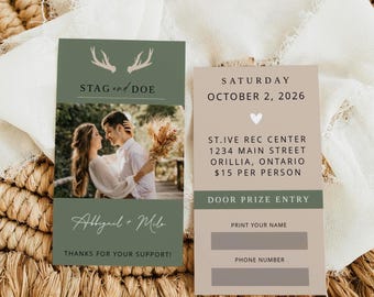 Editable Custom Photo Stag & Doe Ticket Template, Printable Wedding Fundraiser Tickets, Jack + Jill Invite Cards, Instant Download, DIY