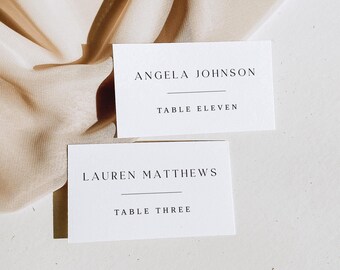 Plantilla minimalista para tarjetas de lugar, tarjeta de mesa moderna imprimible para bodas, descarga instantánea, tarjetas de asiento personalizadas de 3.5 x 2", hazlo tú mismo.
