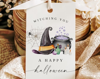 Redigerbar mall för Halloween-festfavoritetiketter, etiketter för godisskålar med läskiga säsonger, etiketter för bus eller godis-påsar, direktnedladdning, höst, gör-det-själv