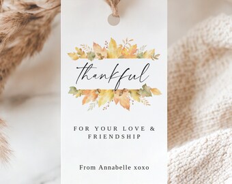 Editable Thanksgiving Gift Tag Template, Printable Turkey Day Favor Tags, Thankful For You Autumn Labels, Instant Download, DIY