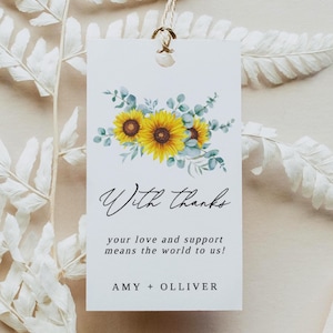 SADIE Sunflower Gift Tag Template, Editable Wedding Favor Tags, Printable Custom Shower Basket Tags, Sunflower Tags, Instant Download, DIY