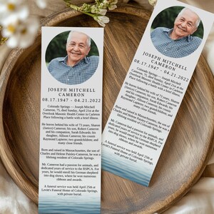 Modèle de marque-page nécrologique modifiable, marque-pages funéraires personnalisés imprimables, petite carte commémorative, célébration de la vie, téléchargement immédiat, bricolage