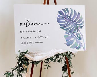 Editable Tropical Wedding Welcome Sign Template, Printable Modern Reception Signs, Minimalist Bridal Shower Poster, Instant Download, DIY