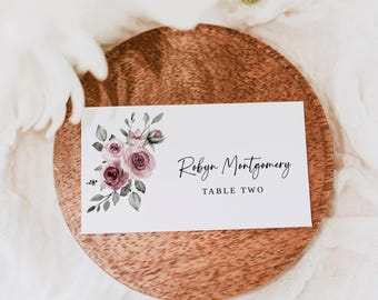 Plantilla de tarjeta de mesa ILIZA, tarjetas de nombre modernas con diseño floral para imprimir, tarjetas para platos de invitados a la cena de boda, tarjeta de mesa personalizada, descarga instantánea, hazlo tú mismo