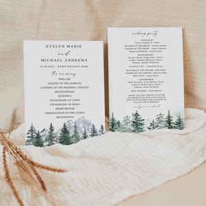 BELLA Hochzeitsprogramm-Vorlage zum Bearbeiten, druckbarer Zeitplan für eine Hochzeit in den Rocky Mountains, Ablaufkarten für die Trauung, Sofort-Download, zum Selbermachen