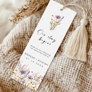 Modèle modifiable de marque-page fleurs sauvages, cadeaux de mariage imprimables, cadeau de douche nuptiale en pot Mason, marque-page floral bohème, téléchargement immédiat, bricolage