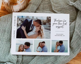 Editable Wedding Photo Thank You Card Template, Printable Thankyou Cards, Custom Modern Photo Cards, Instant Download, DIY