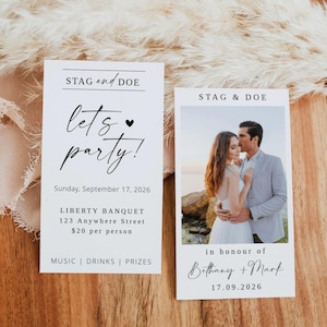 EVE Editable Stag & Doe Custom Photo Invite Template, Printable Jack + Jill Tickets, Engagement, Wedding Fundraisers, Instant Download, DIY
