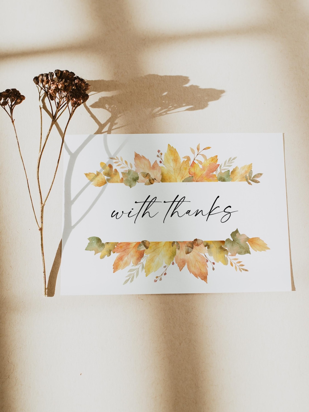 Editable Thanksgiving Card Template, Printable Autumn Botanical Thank ...