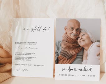 Modello moderno per invito fotografico per il rinnovo dei voti, invito per anniversario stampabile, biglietti d'invito modificabili "We Still Do!", download immediato, fai da te