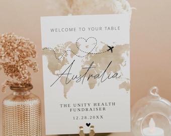 Bearbeitbare Aquarell Weltkarte Platzkartenvorlage, druckbare Reise Hochzeit Tischkarten, Zielort Platzkarten, Sofort Download, DIY