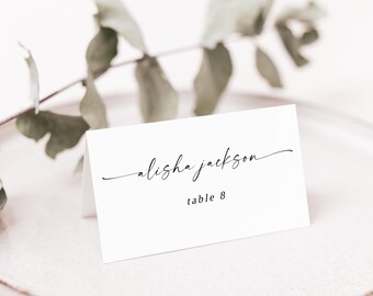 Modèle de marque-place EVE, imprimables minimalistes 3,5 x 2" cartes de visite pliables, cartes de table pour salon de mariage moderne modifiables, téléchargement immédiat, bricolage