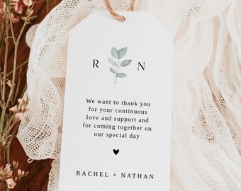 EDITH Editable Gift Tag Template, Printable Botanical Wedding Favor Tags, Bridal Shower Greenery Favor Bag Tags, Instant Download, DIY
