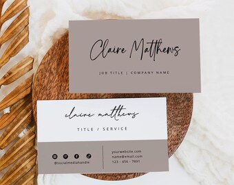 Editable Business Card Template, Printable Modern Small Biz Cards, Minimalist Branding Calling Card Design, Instant Download, DIY