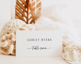 Modèle de carte de lieu de mariage modifiable minimaliste, cartes de nom de table imprimables modernes, cartes d'invités simples, téléchargement immédiat, bricolage
