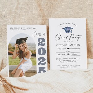 Modern Photo Graduation Invitation Template, Editable Custom Grad Party Invites, Minimalist Evite, Instant Download, DIY