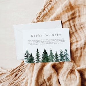 Modèle d'insertion de carte de livres pour bébé, cartes de baby shower modifiables minimalistes, demande de livre imprimable moderne en pin, téléchargement immédiat, bricolage