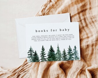 Books For Baby Card Insert Template, Minimalist Editable Baby Shower Cards, Modern Printable Pine Book Request, Instant Download, DIY