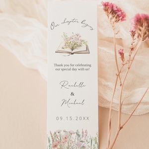 Wildflower Bookmark, Editable Template, Printable Wedding Favors, Instant Download, Bridal Shower Gifts, Boho Floral Bookmarks, DIY