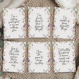 Kaartenset Wildflower Positieve Affirmatie Afdrukbare, bewerkbare sjabloon, Mindfulness, bloemen inspirerende citaatkaarten, direct downloaden, DIY