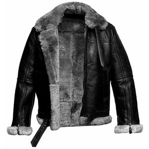 Herren Leder Pelzjacke, Bomber B3 Skin Pilot Flying RAF Aviator Mantel, handgefertigte echte schwarze Bomberjacke, Lammfelljacken