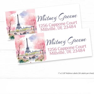 Personalized Pastel Pink Paris Address Labels, Floral Summer Paris Return Address Labels, Editable Address Labels, Avery 5160 Template ADP1