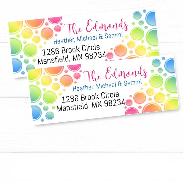 Editable Rainbow Paint Drops Labels | Personalized Bubbles Address Labels | Editable Address Labels | Rainbow Polka Dots R001