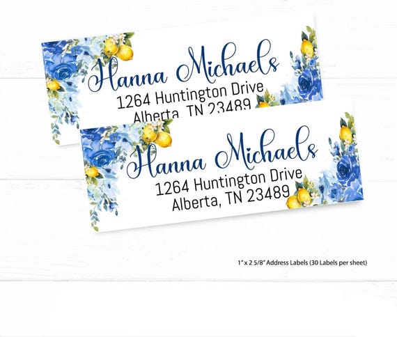 lemon様ご確認用！ Editable Blue Floral Lemon Labels | Personalized Blue Citrus