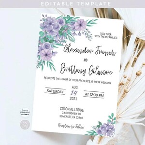 Editable Lavender Floral Wedding Invitation, Wedding Template, Digital Wedding, Lavender Floral Wedding Printable, WED01