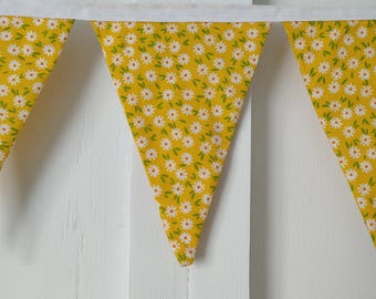 Yellow Floral Fabric Bunting: Nursery, Playroom, Birthday Decor