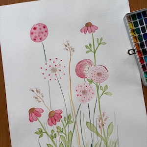 Original watercolor flower painting 36 x 48 cm - delicate wildflowers, botanical art, floral wall decoration, hand-painted, unique