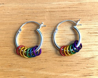 Rainbow Earrings - Rainbow Jewelry - Sterling Silver Hoop Earrings - Silver Hoop Earrings