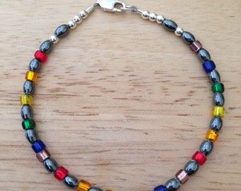 Rainbow Bracelet - Rainbow Jewelry - Hematite Jewelry - Hematite Bracelet - Hematite & Silver Bracelet