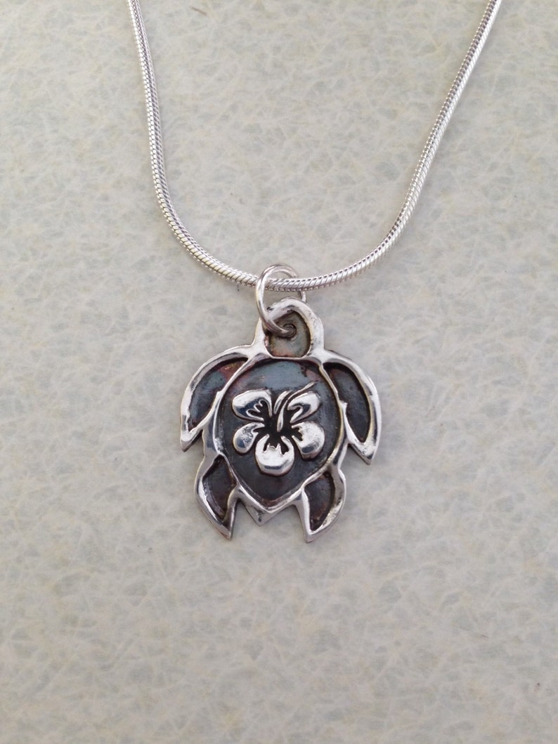 Turtle Necklace Turtle Jewelry Silver Pendants Sea Turtle Necklace Flower Necklace image 5