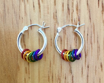 Rainbow Earrings - Rainbow Jewelry - Sterling Silver Hoop Earrings - Silver Hoop Earrings