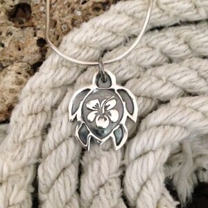 Turtle Necklace Turtle Jewelry Silver Pendants Sea Turtle Necklace Flower Necklace image 3