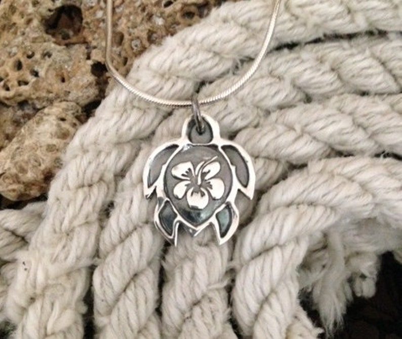Turtle Necklace Turtle Jewelry Silver Pendants Sea Turtle Necklace Flower Necklace image 3