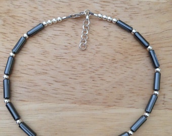 Hematite Anklet - Hematite Jewelry - Silver Anklet - Sterling Silver Anklet - Silver Jewelry