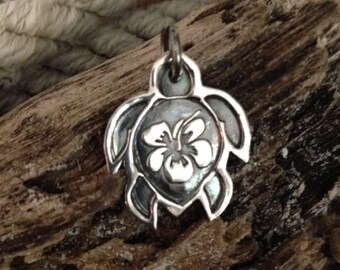 Turtle Necklace - Turtle Jewelry - Silver Pendants - Sea Turtle Necklace - Flower Necklace