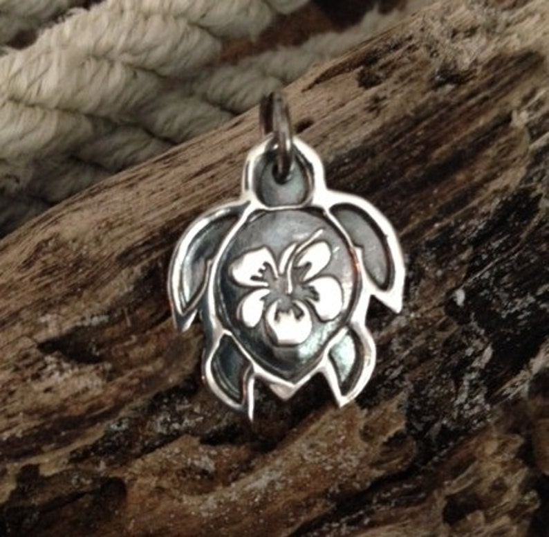 Turtle Necklace Turtle Jewelry Silver Pendants Sea Turtle Necklace Flower Necklace image 1