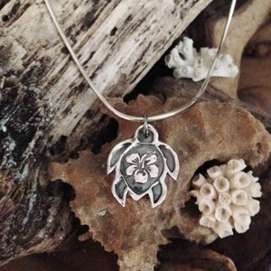 Turtle Necklace Turtle Jewelry Silver Pendants Sea Turtle Necklace Flower Necklace image 4