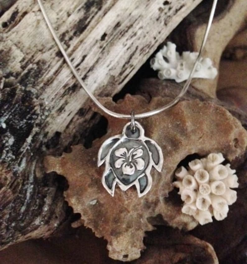 Turtle Necklace Turtle Jewelry Silver Pendants Sea Turtle Necklace Flower Necklace image 4