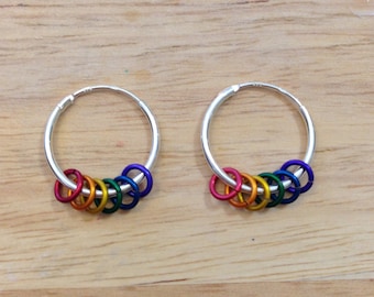 Rainbow Earrings - Rainbow Jewelry - Sterling Silver Hoop Earrings - Silver Hoop Earrings