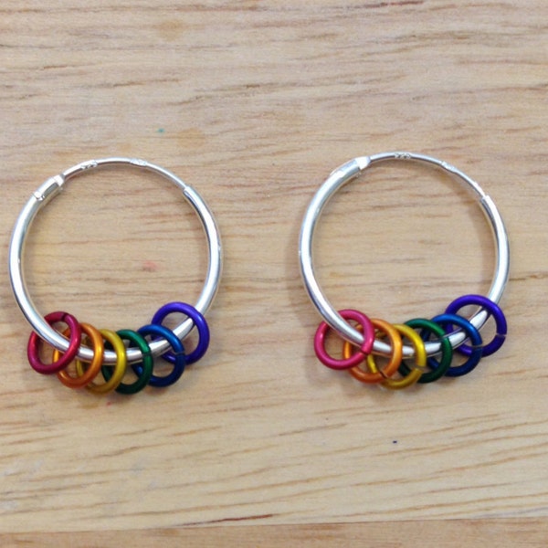 Rainbow Earrings - Rainbow Jewelry - Sterling Silver Hoop Earrings - Silver Hoop Earrings