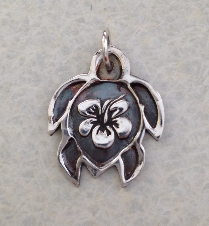 Turtle Necklace Turtle Jewelry Silver Pendants Sea Turtle Necklace Flower Necklace image 2